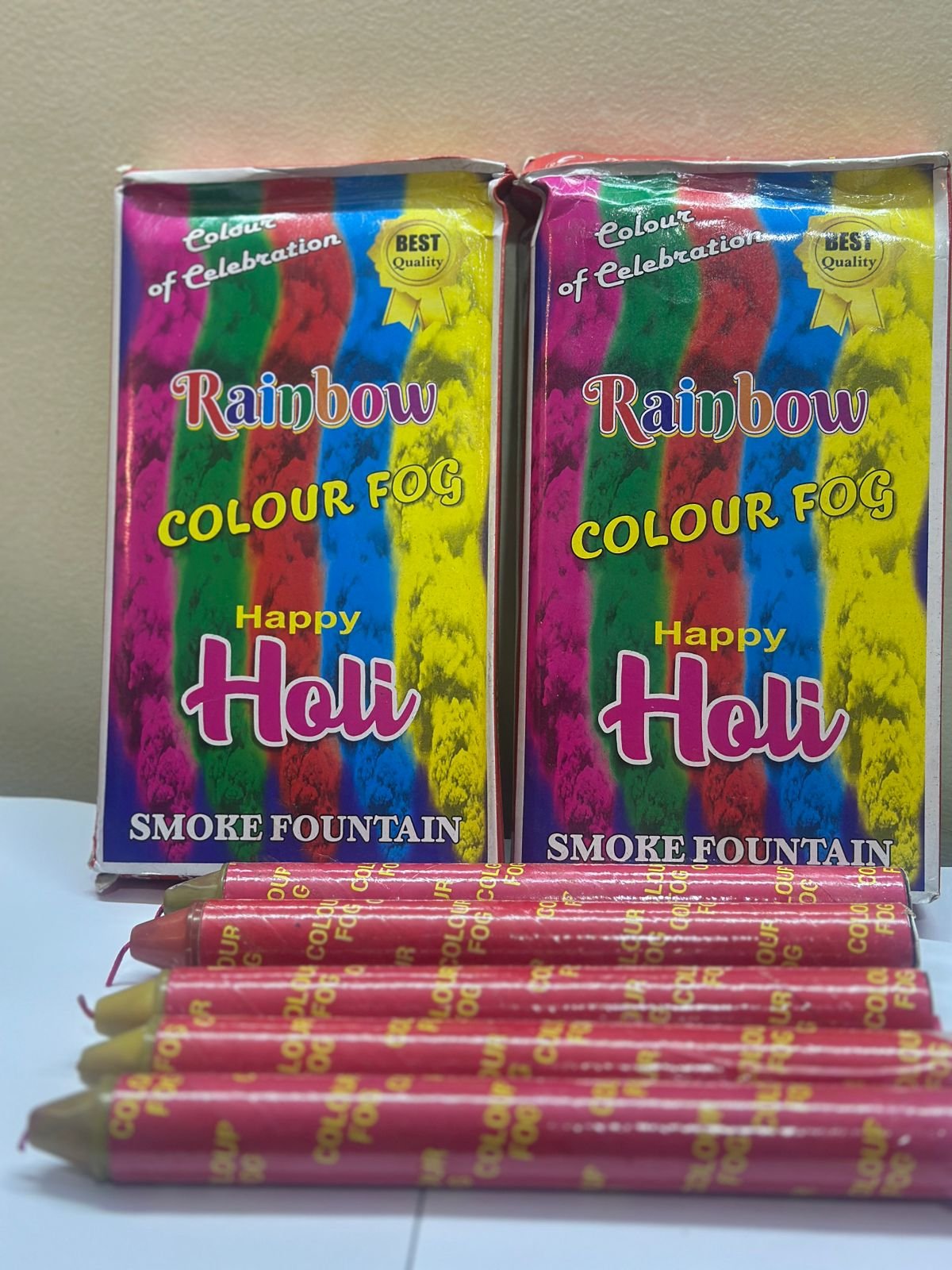 Happy Holi Rainbow Colour Fog Smoke Fountain – Vibrant Multicolour Festive Smoke Sticks for Celebrations & Photography